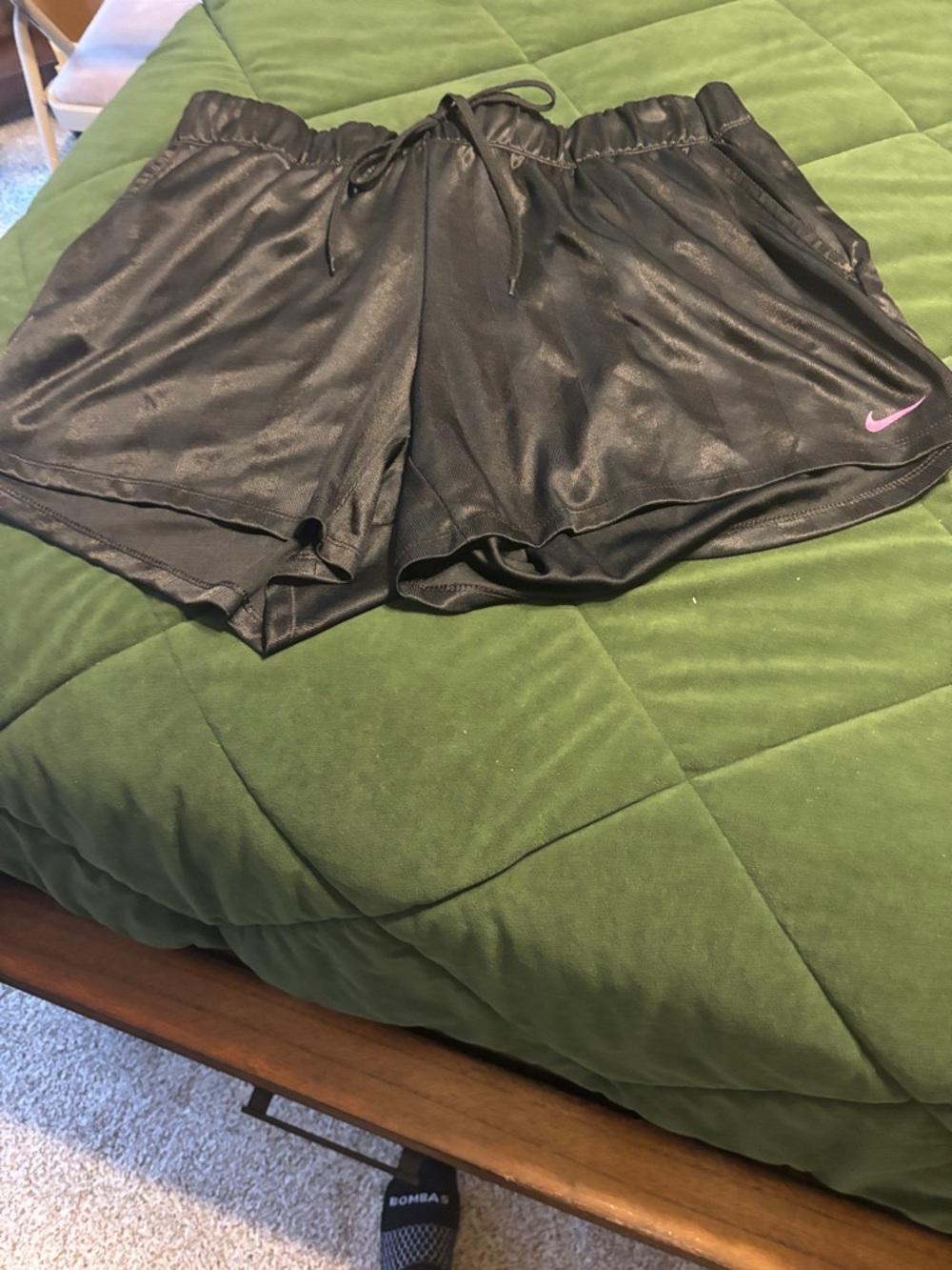 Nike Black Athletic Mesh Shorts with Pink Swoosh